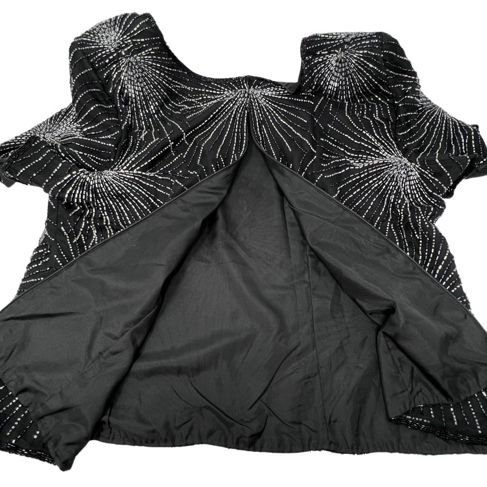 Vintage 80βs Papell Black Silk Beaded Scoop Neck Short Sleeve Cocktail Blouse 3X - Picture 12 of 15